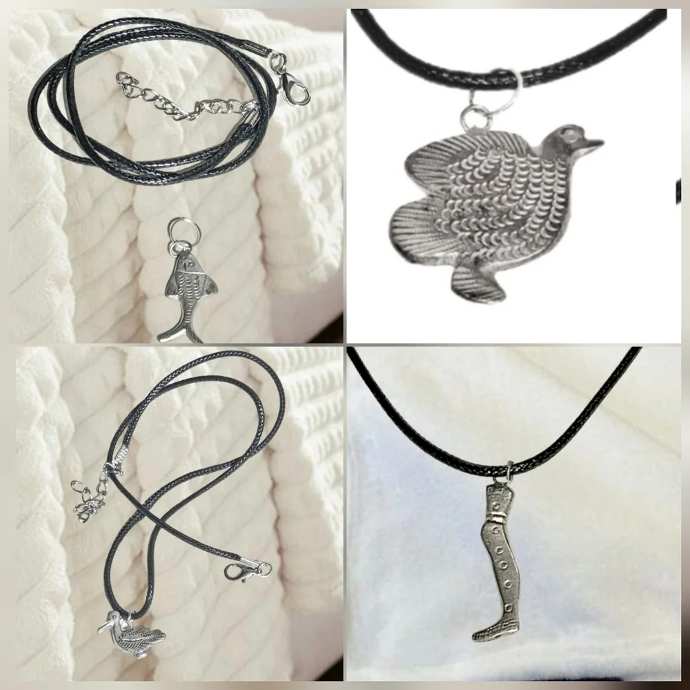 🙋 10/$20. Silver Tone Pendant Necklaces Bundle – Black Cord 4 Pieces.
